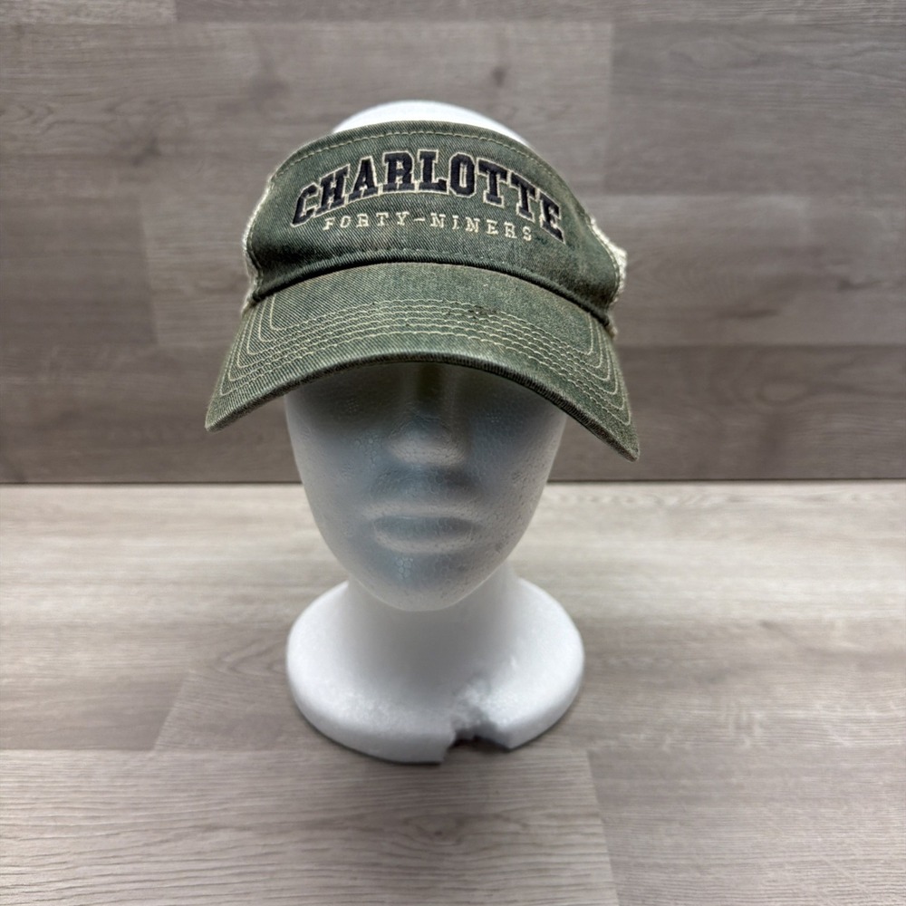 UNC Charlotte 49ers Sun Visor Spell‎ Out Logo Mesh FB Distressed Green Denim
